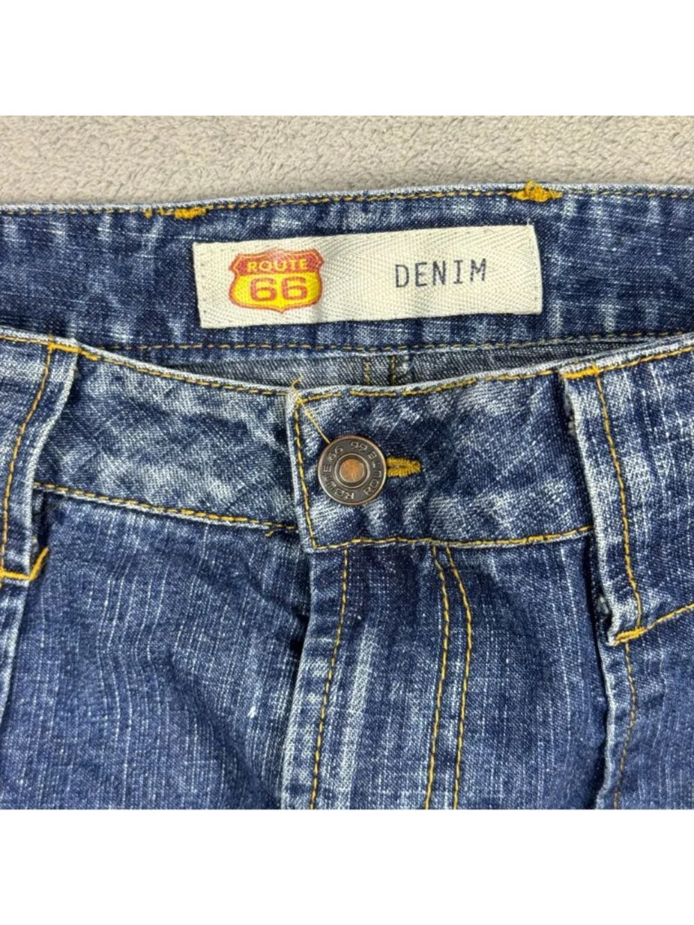 Y2K 2000s Route 66 Denim Skirt Womens 10 Low Rise Mini Grunge Festival Summer